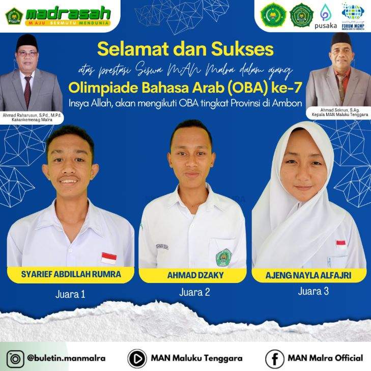 Lolos Seleksi dalam Ajang Olimpiade Bahasa Arab (OBA), Tiga Siswa MAN Maluku Tenggara akan Melaju ke Tingkat Provinsi